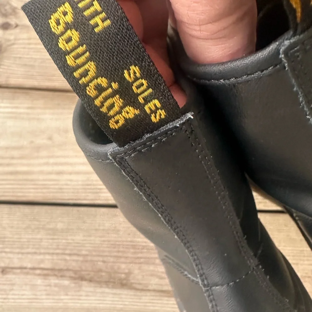 Dr. Martens Air Ware Black Leather Boots with Gold Eyelets